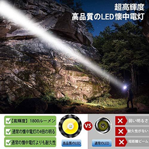 REHKITTZ 防水機能 懐中電灯 LED フラッシュライト超高輝度1800ルーメン 強力 軍用 高耐久性 停電 防災 地震 停電対策 防犯対策｜storekt｜02