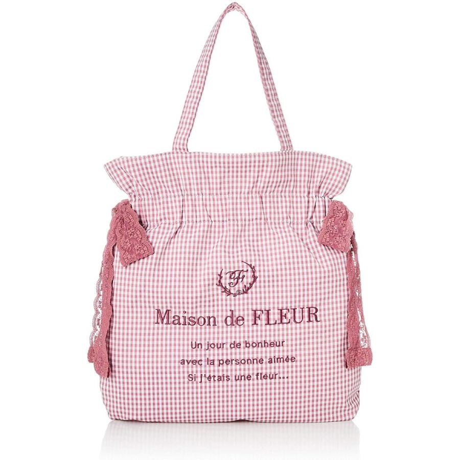メゾン ド レディースファッション フルール レディース ギンガムチェックレースダブルリボントートバッグ レディース ピンク ストアーオガワの メゾン ストアーオガワ 8a11f0j8000