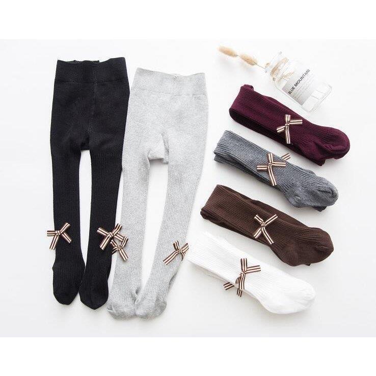 子ども用タイツ キッズストッキング スパッツ ニット スキニー 女の子 キッズ ジュニア 無地 リボン 6色 幼稚園 保育園 春 秋 2点 今ならほぼ即納