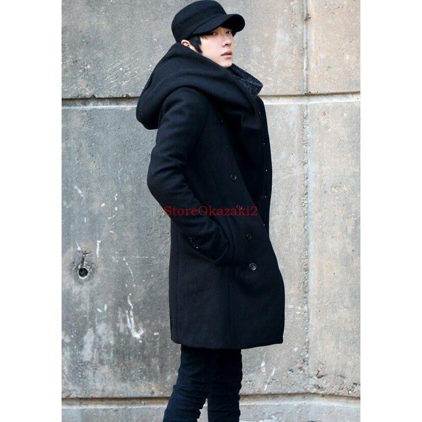 ダッフルコート メンズ Pコート ロング丈 ピーコート ロングコート 冬アウター 冬着 おしゃれ 防寒服 メンズファション 2色 フード付き 世界有名な