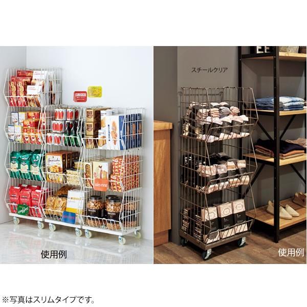 【最終値下げ】4段バスケットワゴン（ホワイト） ジャンブルバスケット ネットワゴン 4段 幅59cm スチール製