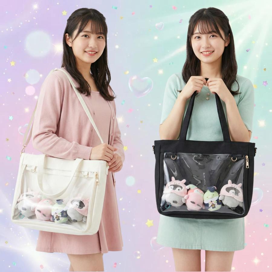 痛バッグ 2WAY トート ショルダー A4 帆布 缶バッジ メッシュシート付
