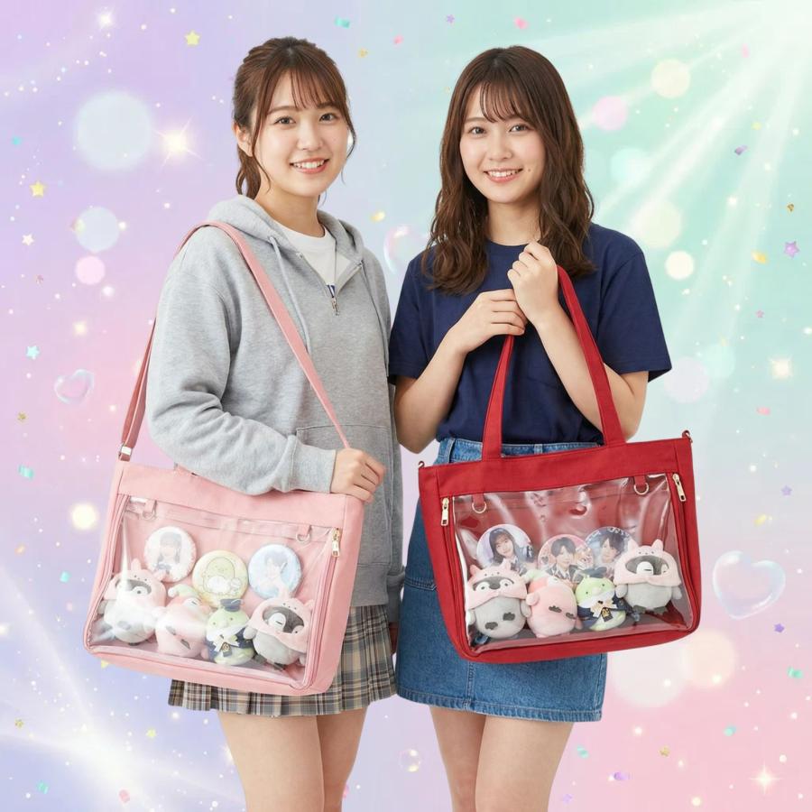 痛バッグ 2WAY トート ショルダー A4 帆布 缶バッジ メッシュシート付