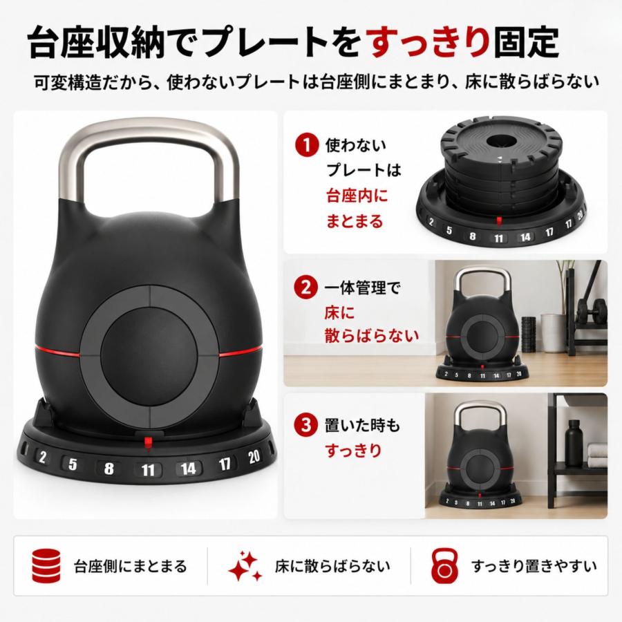 ケトルベル 20kg 可変式ケトルベル 20kg 7段階調整 2kg〜20kg kg表記 正規許諾取扱 登録