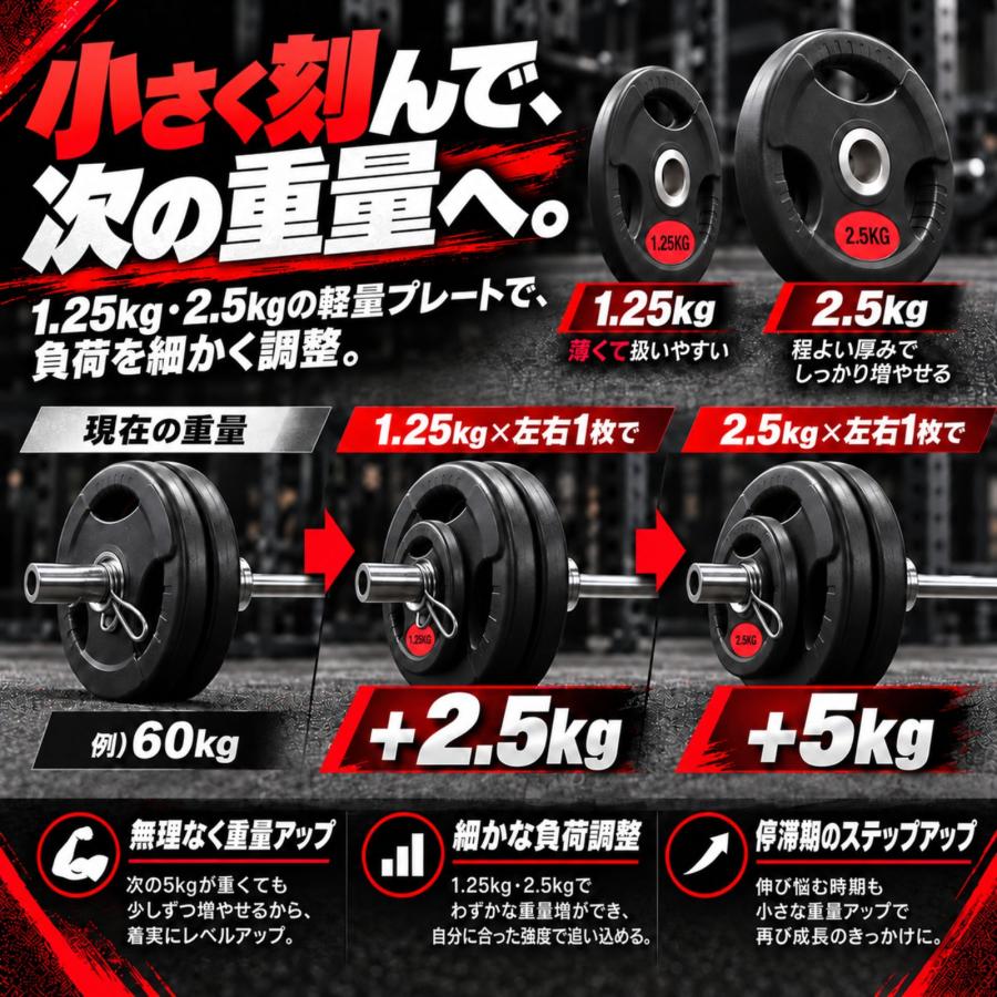 バーベルプレート 50mm ラバープレート 2枚セット 1.25kg 2.5kg 5kg