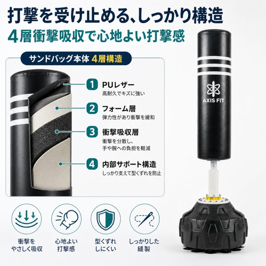 サンドバッグ 自宅 スタンド 自立式 AXISFIT 170cm グローブ付 1年保証