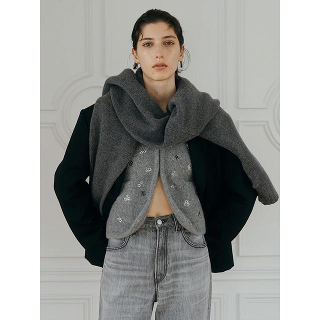 クレドナ CREDONA フラワー エンブロイダリー ニット ジャケット　グレー CREDONA（クレドナ） 【予約商品 11月末頃入荷予定】クレドナ フラワー