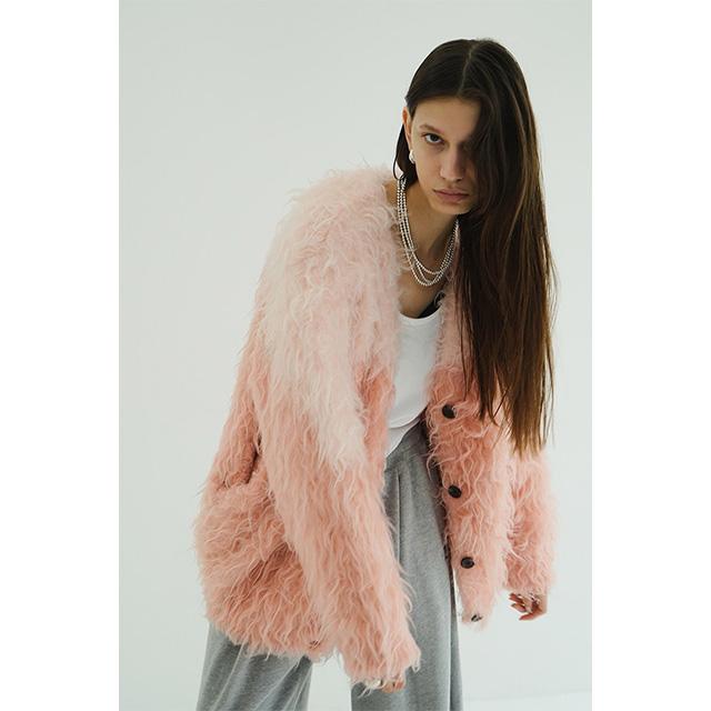 CLANE（クラネ） バイカラー シャギー ニット カーディガン BI COLOR