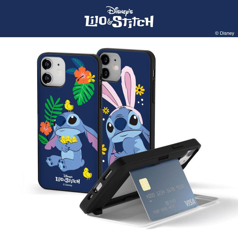 Disney ディズニー STITCH ミラー スリム カード ケース iPhone15/15Plus/15Pro/15ProMax スティッチ キャラクター カワイイ フラワー プリント｜storinus