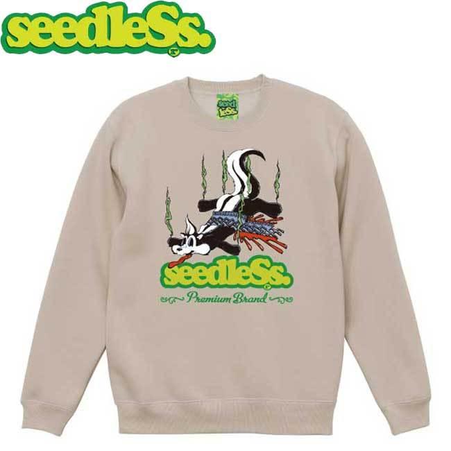 シードレス seedleSs x STORMY トレーナー seedleSs skunk 90's CREWNECK SWEAT Beige クルーネック スウェット 別注アイテム 限定｜stormy-japan