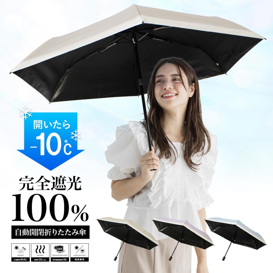 日傘 折りたたみ 自動開閉 完全遮光 遮光率100% 傘 レディース 晴雨