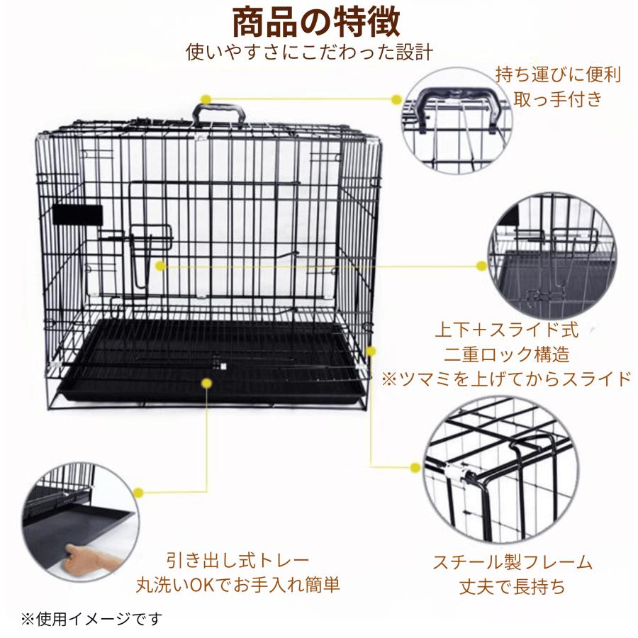 ペットケージ Mサイズ 犬 猫 うさぎ 屋根付き 折りたたみ式 トレー付き
