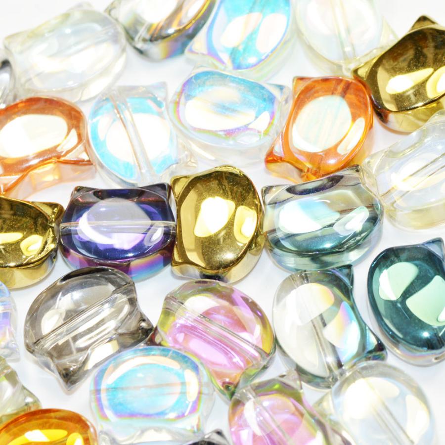 猫の顔 頭 ガラスビーズ よこ穴 10×8mm ミックスオーロラカラー 3コ入り CT026 |  | 02