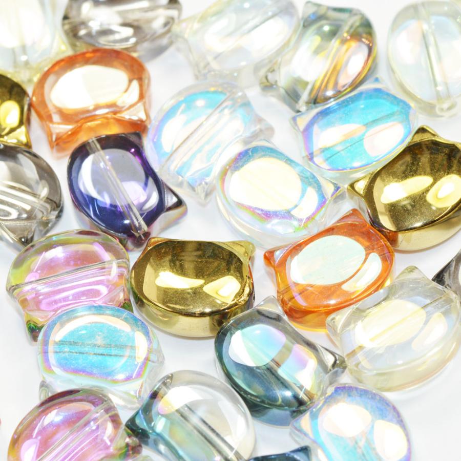 猫の顔 頭 ガラスビーズ よこ穴 10×8mm ミックスオーロラカラー 3コ入り CT026 |  | 03
