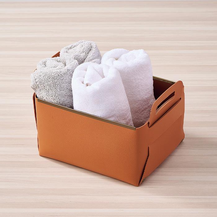 パール金属 N-7136 フェイクレザー CUBEケース M キャメル【収納/バスケット/小物収納/ラック/インテリア/安価/シンプル/おしゃれ】 | 