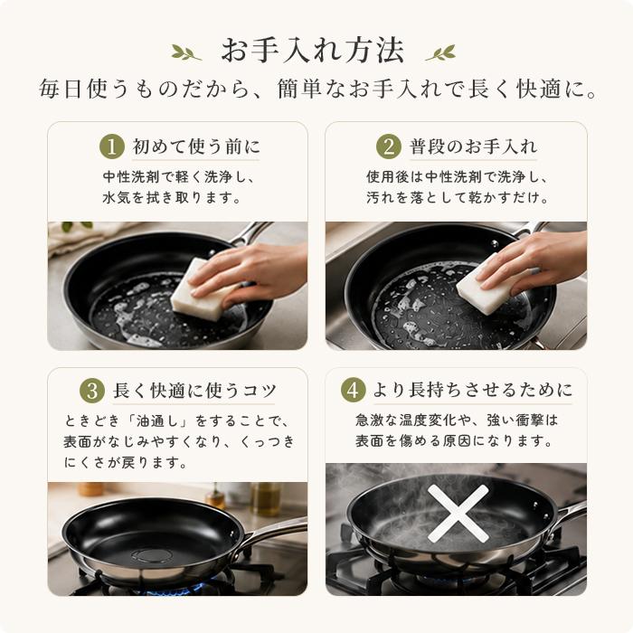【フライパン】PFASフリー 新品未使用 unica（ユニカ） やさしいフライパン 20cm PFASフリー IH・ガス火対応