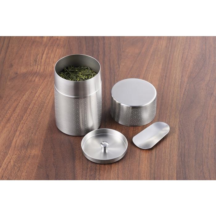 ヨシカワ 郷技 ステンレス 茶筒 紗綾 木箱入り YJ3616 【日本製 燕三条