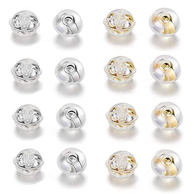 ピアスキャッチ ダブルロックキャッチ 16個 8ペア ゴールド色 シルバー色 シリコン 落ちない つまみやすい筒型 かわいい Rnznoak3ym Iuu Org Tr