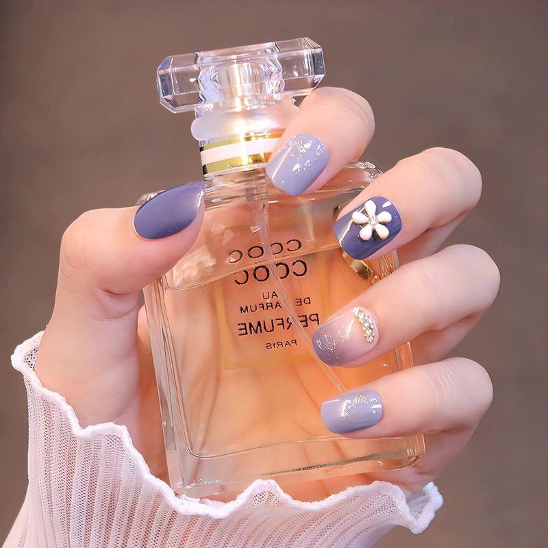 Sun Beam 付け爪 3d爪 リボン 桜などの飾り かわいい丸い短い爪 ファッション 綺麗 ネイルチップ ショート 24枚入り ブルー ストレージリク 通販 Yahoo ショッピング