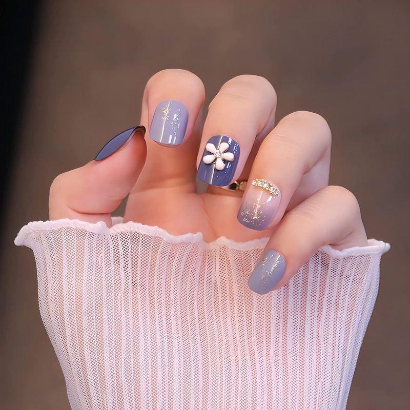 Sun Beam 付け爪 3d爪 リボン 桜などの飾り かわいい丸い短い爪 ファッション 綺麗 ネイルチップ ショート 24枚入り ブルー ストレージリク 通販 Yahoo ショッピング