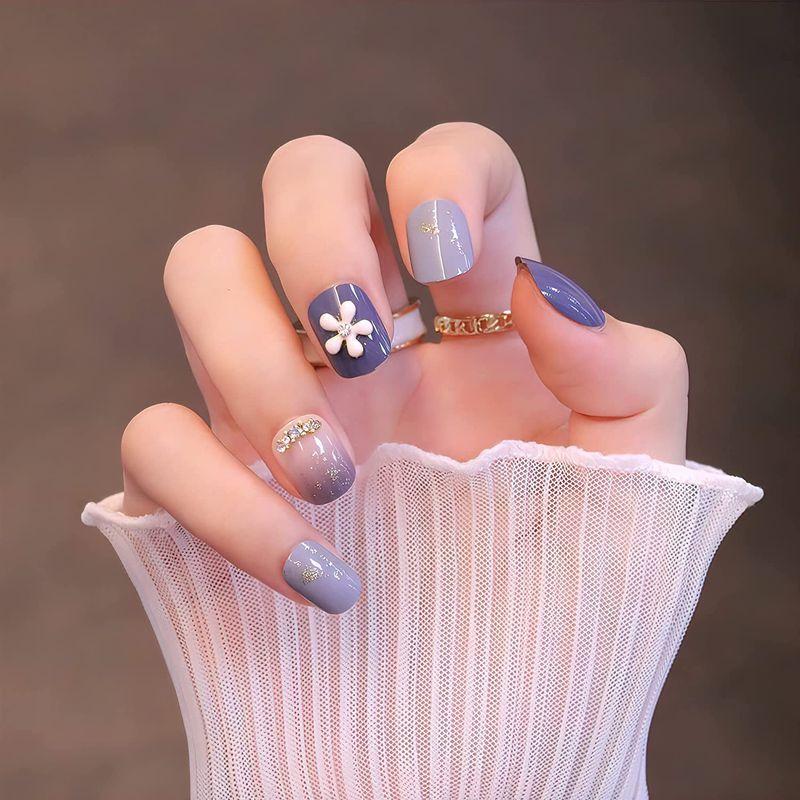 Sun Beam 付け爪 3d爪 リボン 桜などの飾り かわいい丸い短い爪 ファッション 綺麗 ネイルチップ ショート 24枚入り ブルー ストレージリク 通販 Yahoo ショッピング