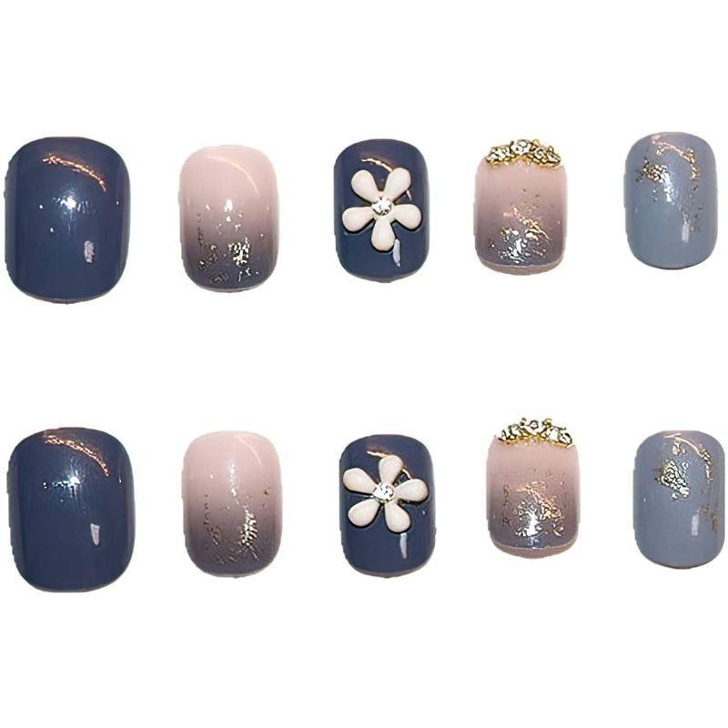 Sun Beam 付け爪 3d爪 リボン 桜などの飾り かわいい丸い短い爪 ファッション 綺麗 ネイルチップ ショート 24枚入り ブルー ストレージリク 通販 Yahoo ショッピング