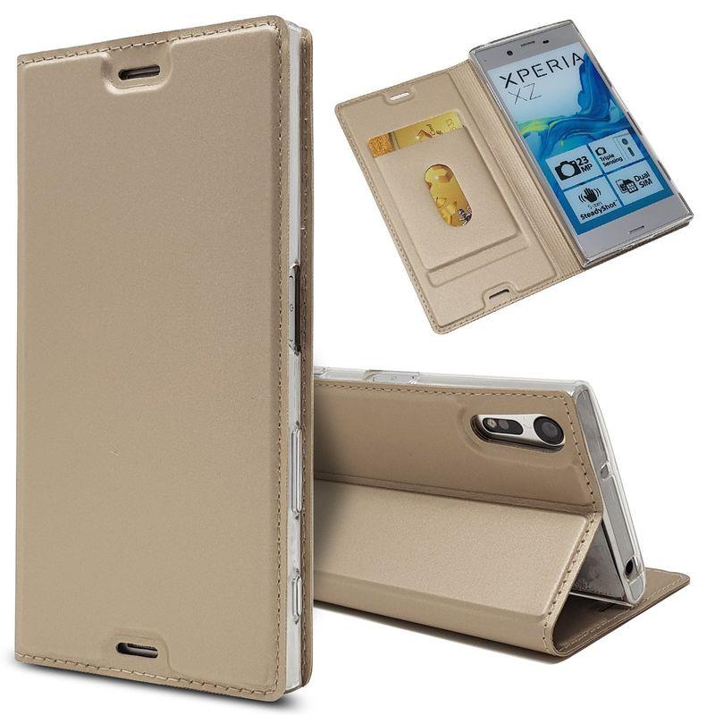 Mumbi Borsa In Vera Pelle Per Sony Xperia XZ / XZs – Con Linguetta Pull-Back E Chiusura In Velcro – Nero