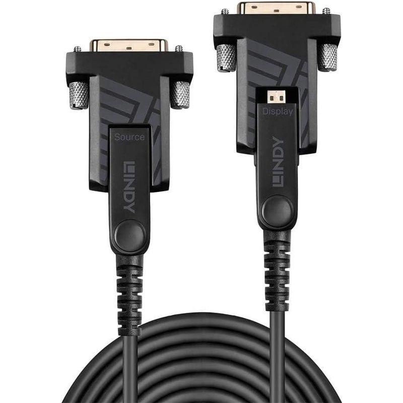 LINDY Micro HDMI 2.0 18G光ファイバハイブリッドケーブル、HDMI DVI変換コネクタ付、70m(型番:38325)