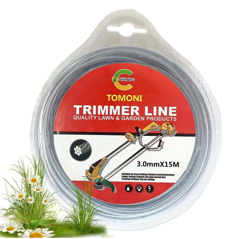 TOMONI 草刈り機用ワイヤー 15m* 3.0mmトリマーライン ナイロンコードステンレスワイヤー入り 草刈り機 ナイロンカッター