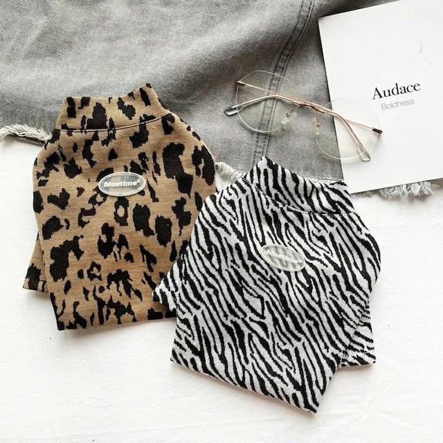 レオパード柄 ゼブラ柄 豹柄 ハイネック Tシャツ 春夏 秋冬 犬 服