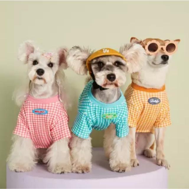 ドッグウェア Tシャツ ギンガムチェック 春夏 秋冬 犬服 小型犬 大型犬