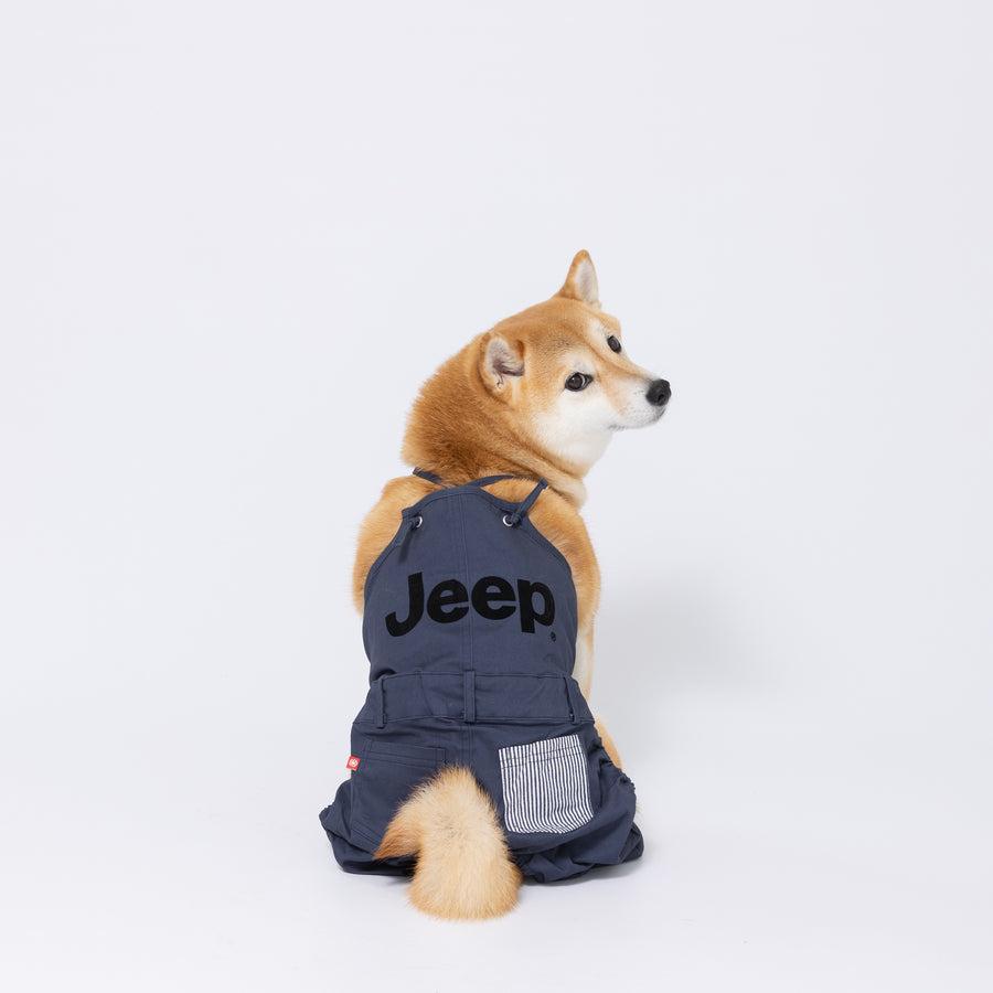 犬服 オーバーオール Jeep(R) ネイビー ヒッコリー ボーダー ペット服