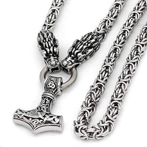 Guoshuang メンズ バイキング ステンレススチール 北欧 バイキング ウルフヘッド キングチェーン付き コスプレ衣装 Ys メンズ Strawberry Cats シルバー トールハンマーペンダントネックレス 購入安い