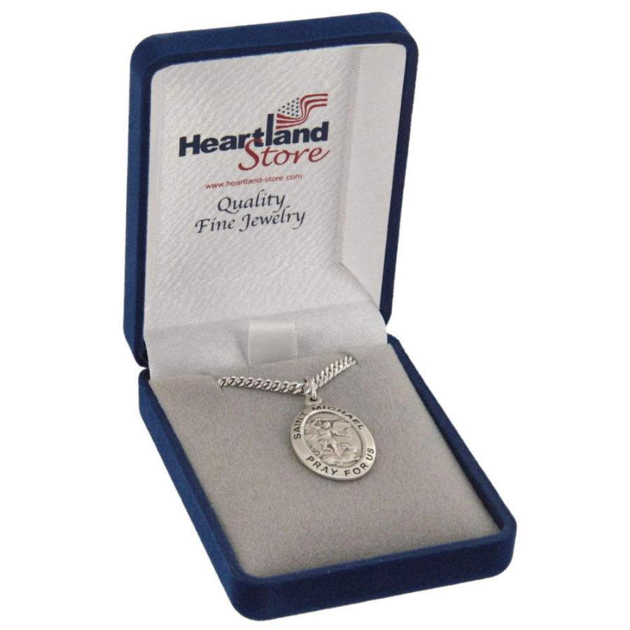 Heartlandメンズ楕円形スターリングシルバー聖ミカエル・メダル+ USA