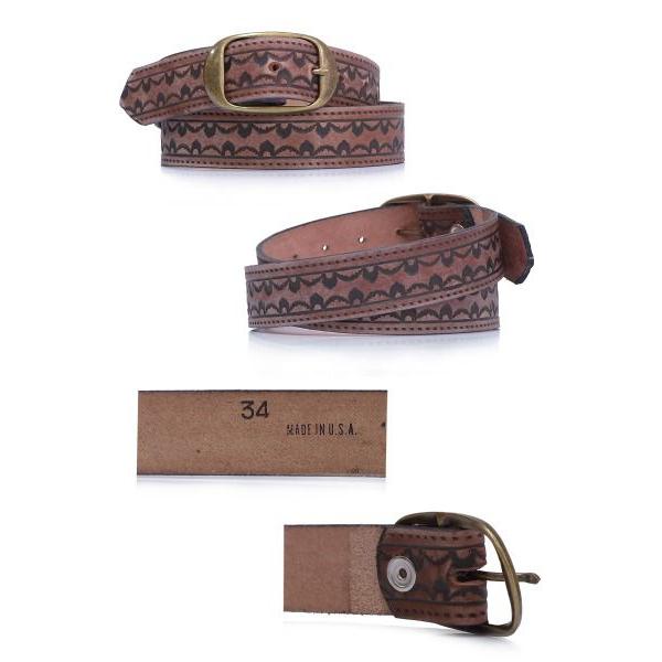 BRACKNEY LEATHER WORKS】アメリカ製型押 レザーベルトBELT　ウェーブ柄　ブラウン 5307　11729　21028 23042 |  | 01