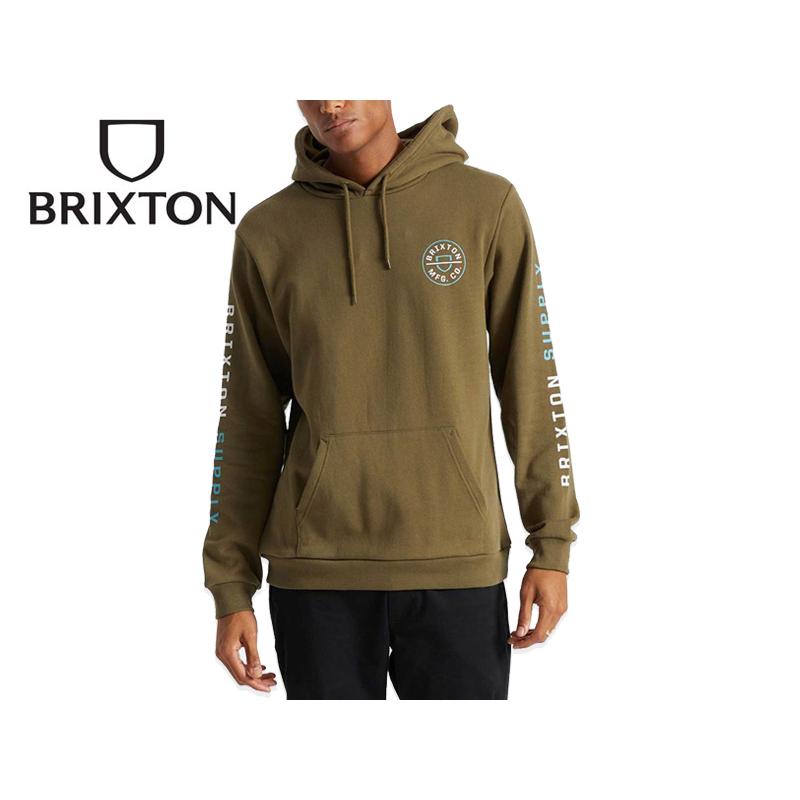 BRIXTON ブリクストン CREST HOOD MILITARY OLIVE/TEAL/WHITE パーカー