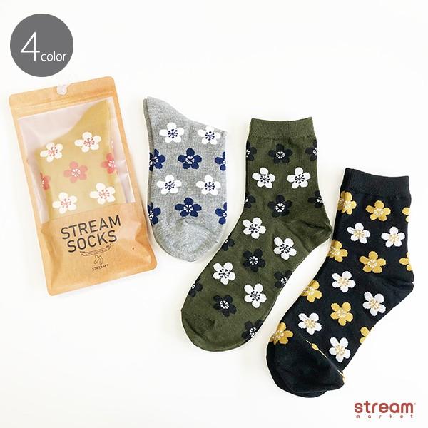 ゆうパケット3点まで可 靴下 レディース おしゃれ かわいい 花 総柄 クルーソックス プレゼント 23 25cm Stream 通販 Yahoo ショッピング