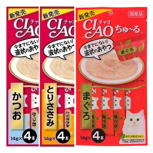 いなばペットフード　CIAOちゅ〜る　まぐろ　かつお　とりささみ　14g×4本　人気TOP3セット　賞味期限 2023.10まで | 