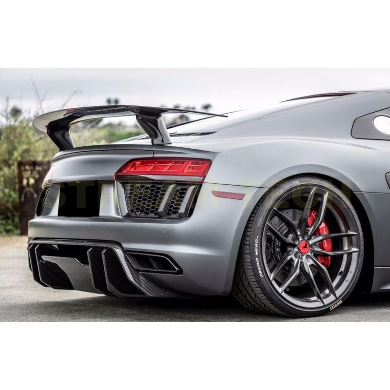AUDI アウディ 4S R8 前期用 VRSタイプ ドライカーボン リアディフューザー リアアンダースポイラー バンパーリップ リアリップ カーボンリップ 綾織 人気商品 | 