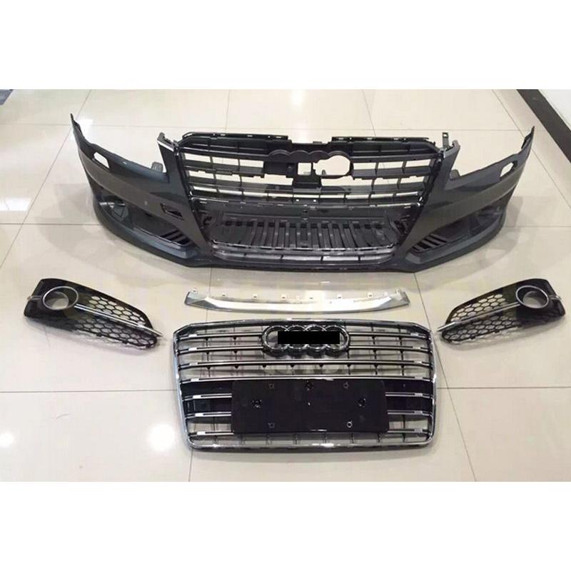 ZNS0213◇アウディA8◇クアトロ◇フロントバンパー◇メッキフロントグリル◇白 AUDI アウディ A8 S8 後期用 S8ルック フロントバンパー PPウレタン製