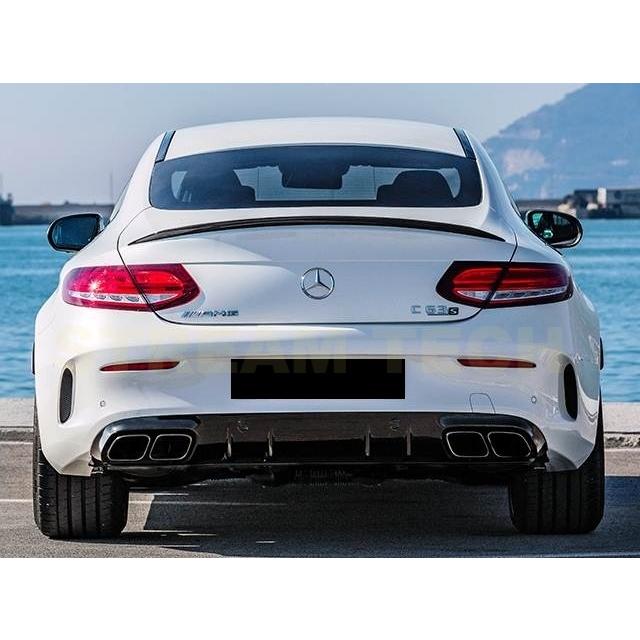 BENZ メルセデス ベンツ C205 A205 Cクラス AMGライン用 後期 C63 AMG ED1タイプ 艶有ブラック リアディフューザー テールパイプセット マフラーカッター 人気の画像