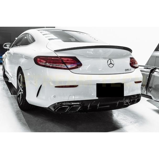 BENZ メルセデス ベンツ C205 A205 Cクラス AMGライン用 後期 C63 AMG ED1タイプ 艶有ブラック リアディフューザー テールパイプセット マフラーカッター 人気の画像
