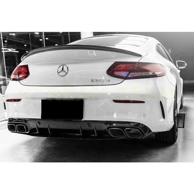 BENZ メルセデス ベンツ C205 A205 Cクラス AMGライン用 後期 C63 AMG ED1タイプ 艶有ブラック リアディフューザー テールパイプセット マフラーカッター 人気の画像