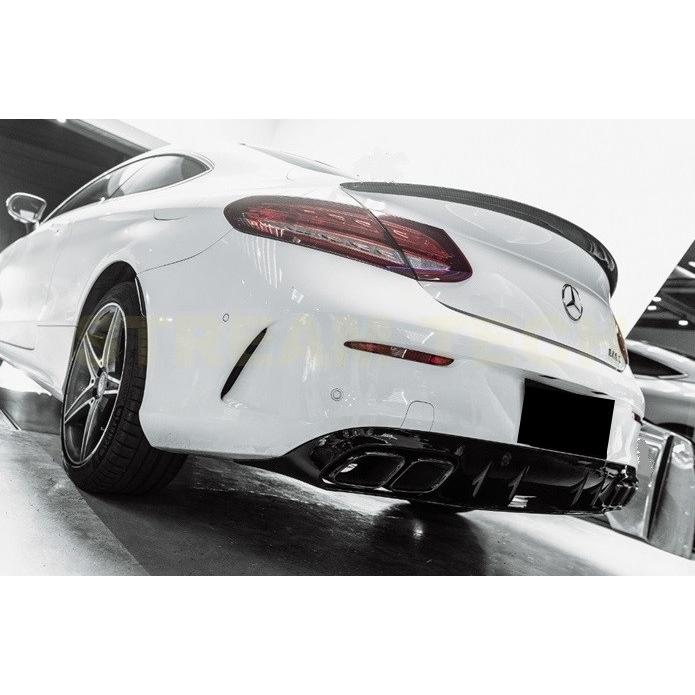 BENZ メルセデス ベンツ C205 A205 Cクラス AMGライン用 後期 C63 AMG ED1タイプ 艶有ブラック リアディフューザー テールパイプセット マフラーカッター 人気の画像