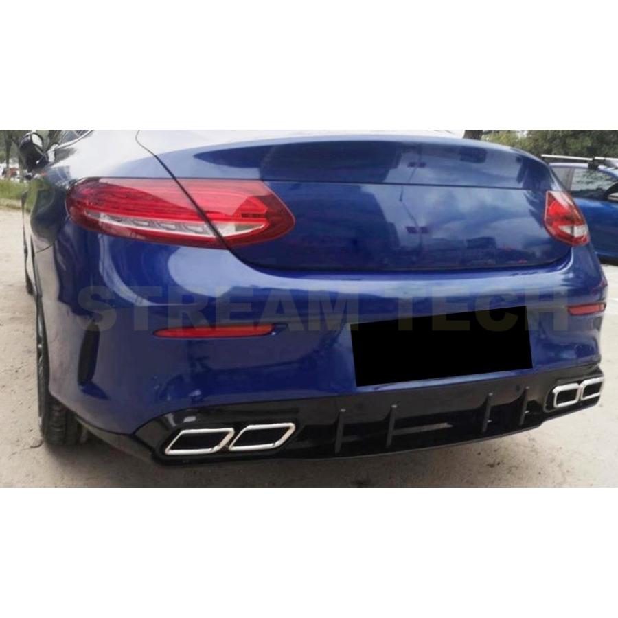 BENZ メルセデス ベンツ C205 A205 Cクラス AMGライン用 後期 C63 AMG ED1タイプ 艶有ブラック リアディフューザー テールパイプセット マフラーカッター 人気の画像