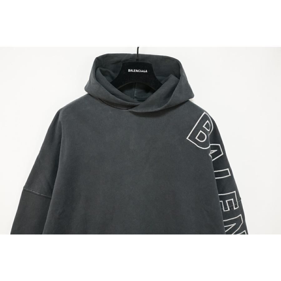 BALENCIAGA バレンシアガ Logo Outline Hoodie ロゴ アウトライン フーディ パーカー ウォッシュド加工 ブラック 3サイ_2
