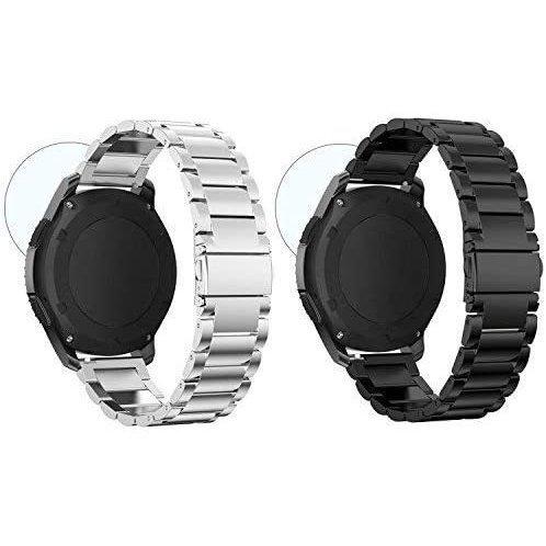 肌触りがいい Valkit Galaxy Watch 46mm/Galaxy Watch 3 45mmバンド 2パック (ブラック+シルバー 46mm) スマートウォッチアクセサリー