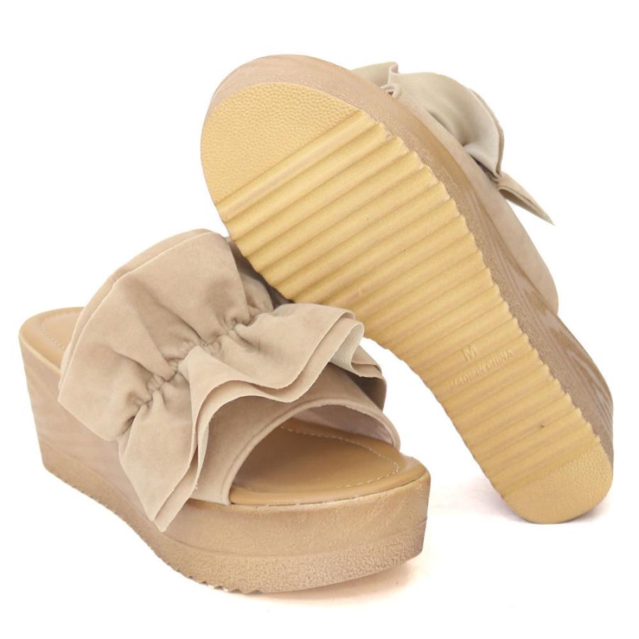 サンダル レディース 厚底サンダル フリルサンダル スエードフリル
