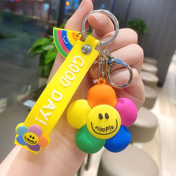 キーホルダー 韓国雑貨 カラフルフラワー レインボーフラワー かわいい