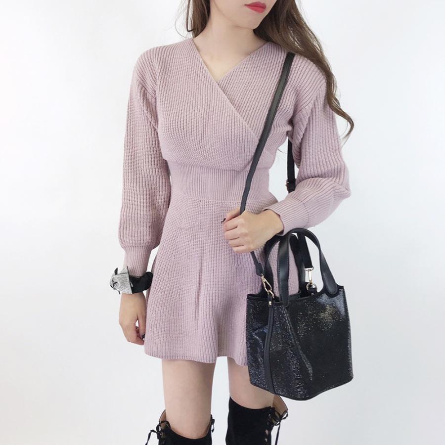 独特の上品 ワンピース 韓国 秋 ニットワンピース カシュクール フレアワンピース 長袖 秋冬 冬 秋服 セクシー ギャル キャバドレス 韓国ファッション オルチャン ワンピース サイズ M Www We Job Com